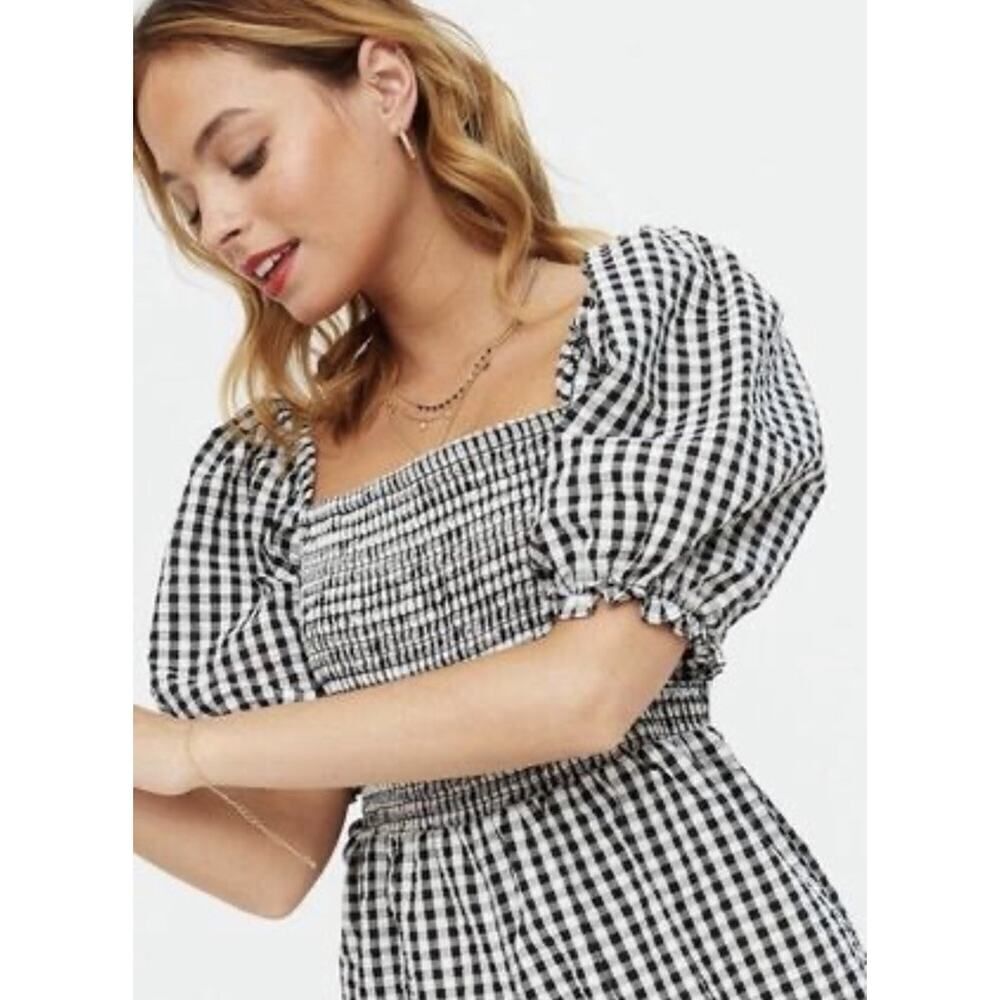 Romantic Gypsy Gingham Smocked Puff Sleeve Dress Plus Size 4X
